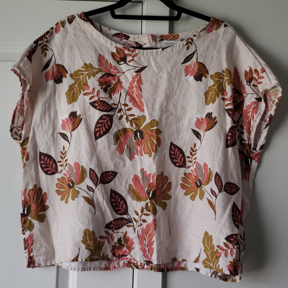 Linen Rachel Zoe Floral Button-Back Boxy Blouse